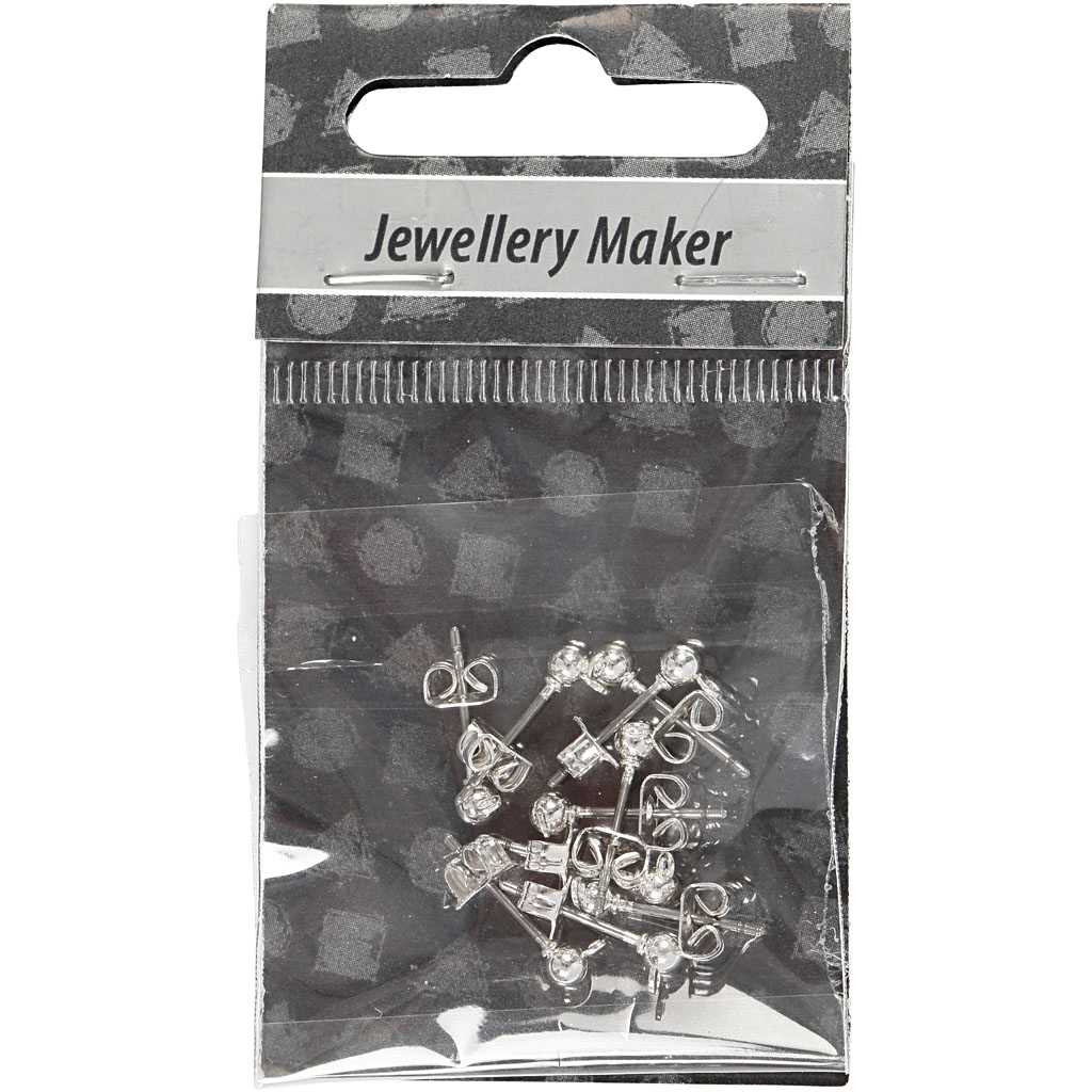 Kõrvarõngad, L: 13 mm, diameeter. 3,8 mm, augu suurus 0,8 mm, hõbetatud, 10 tk/ 1 pakk - Image 2