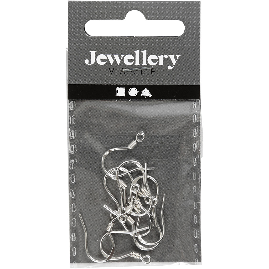 Kõrvarõngakonksud, L: 14 mm, hõbedane, 10 tk/ 1 pakk - Image 2