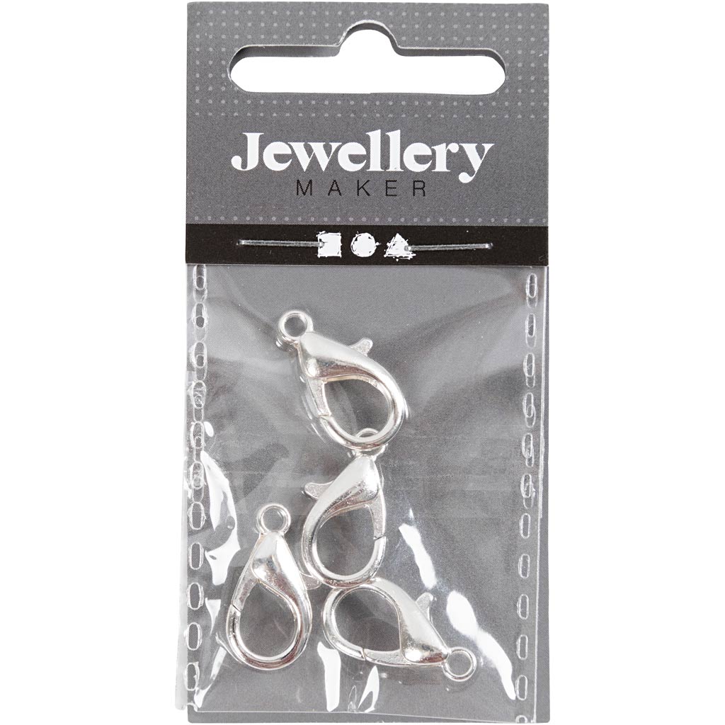 Karabiinid, L: 18 mm, hõbetatud, 4 tk/ 1 pakk - Image 2