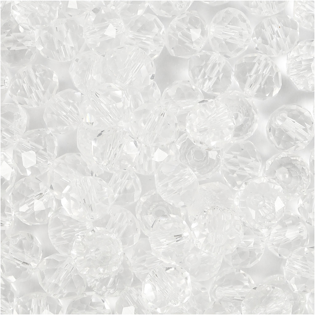 Facetreeritud helmed, suurus 5x6 mm, augu suurus 1 mm, kristall, 100 tk/ 1 pakk