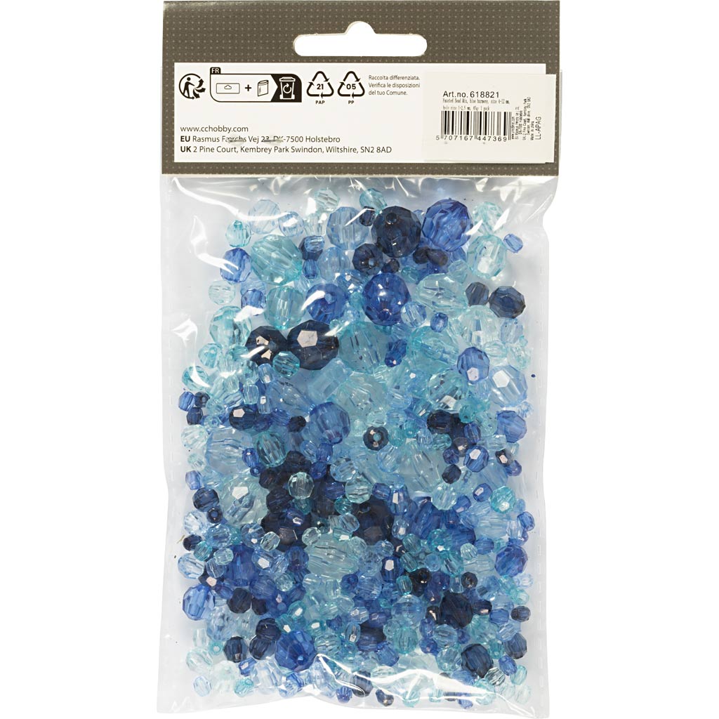 Facet helmed, suurus 4-12 mm, augu suurus 1-2,5 mm, ca. 170 tk, sinine harmoonia, 45 g/ 1 pakk - Image 3
