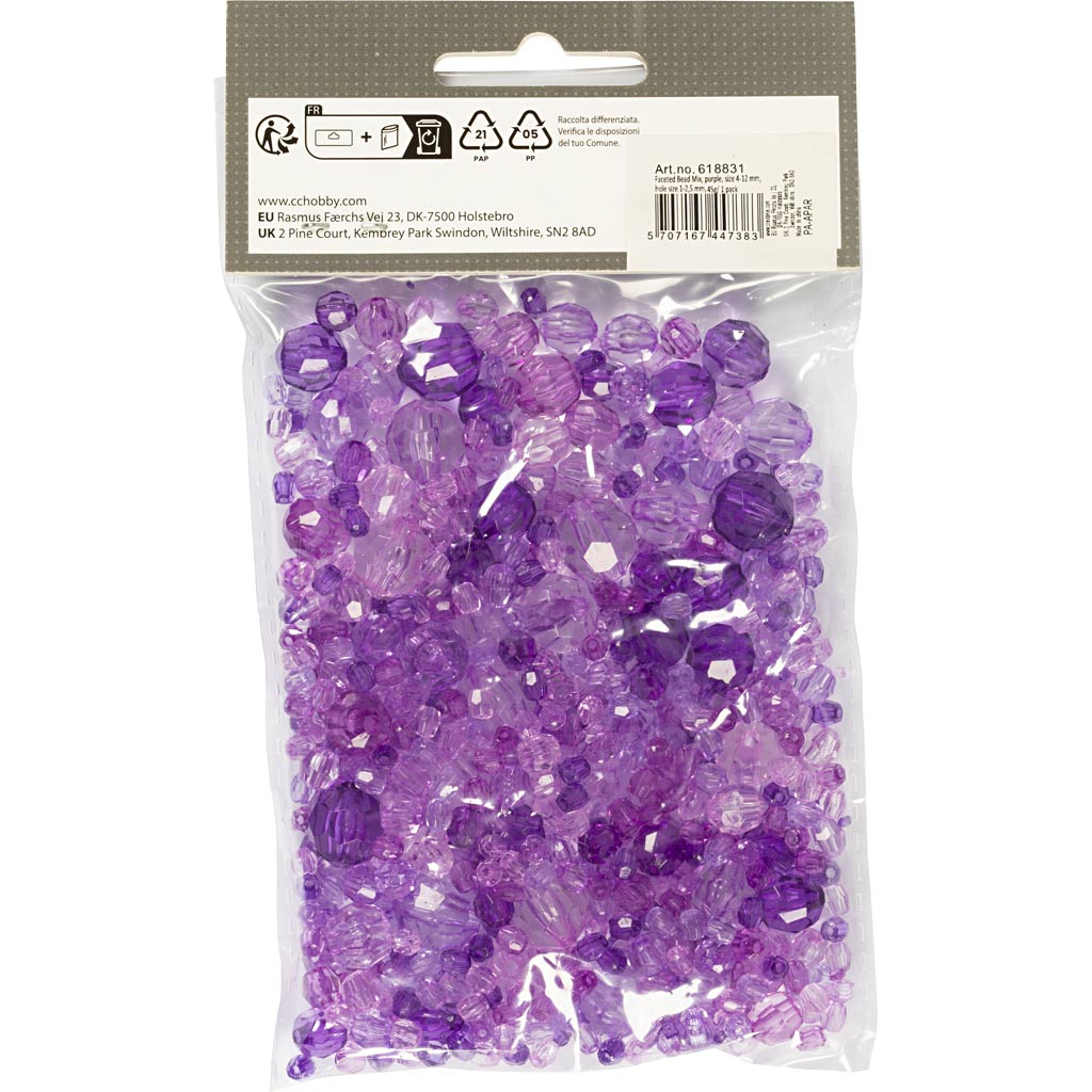 Facet helmed, suurus 4-12 mm, augu suurus 1-2,5 mm, ca. 170 tk, lilla, 45 g/ 1 pakk - Image 3