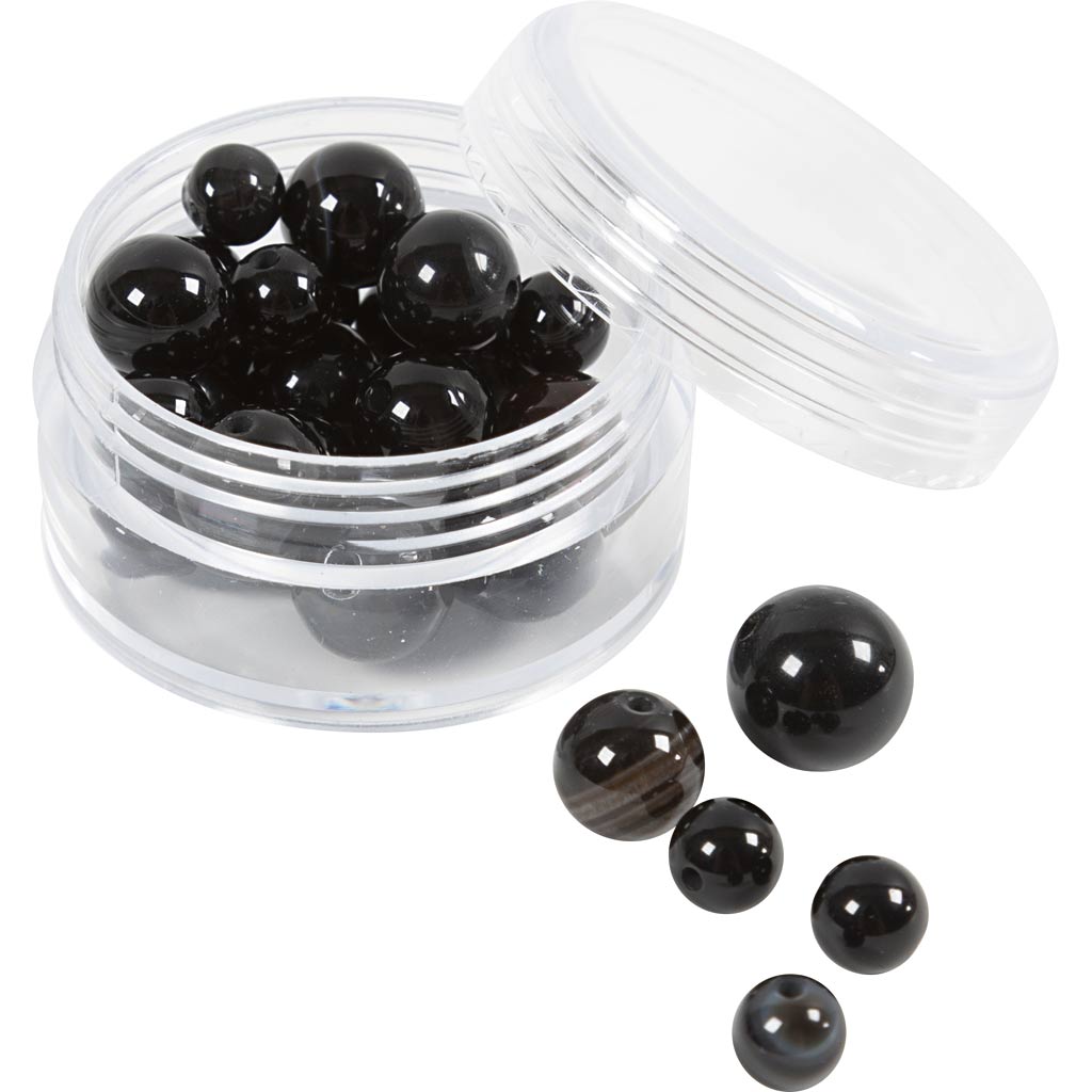 Akaatsed kivihelmed, diameeter. 6+8+10 mm, augu suurus 0,9-1 mm, must, 28 tk/ 1 pakk - Image 4