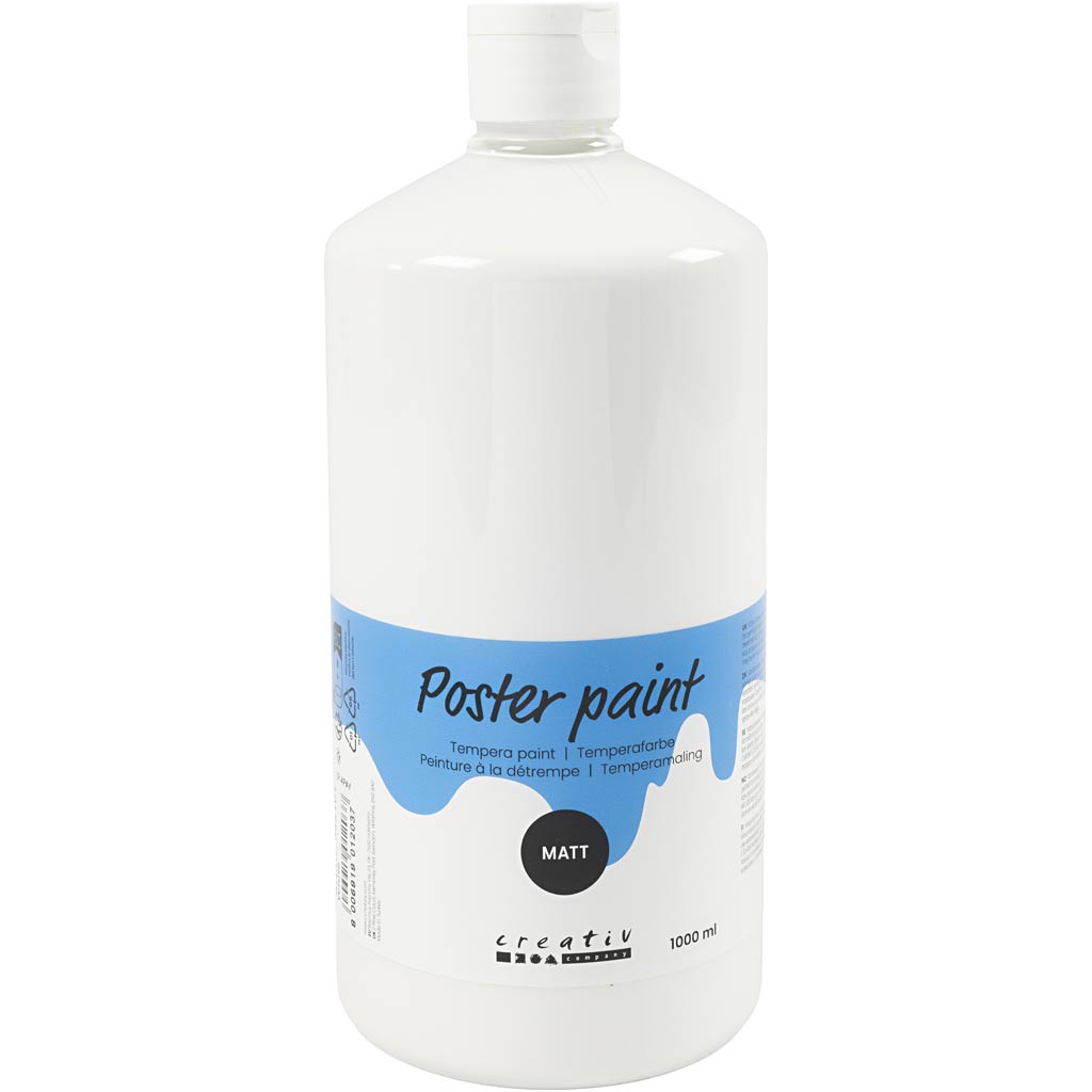 Plakatvärv Matte, valge, 1000 ml/ 1 pudel
