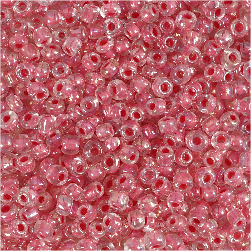 Seed Beads, dia. 3 mm, suurus 8/0, augu suurus 0,6-1,0 mm, roosa keskosa, 25 g/ 1 pakk