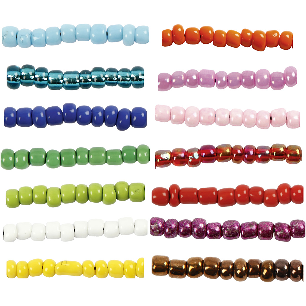 Seed Beads, dia. 3 mm, suurus 8/0, augu suurus 0,6-1,0 mm, värvivalik, 14x25 g/ 1 pakk