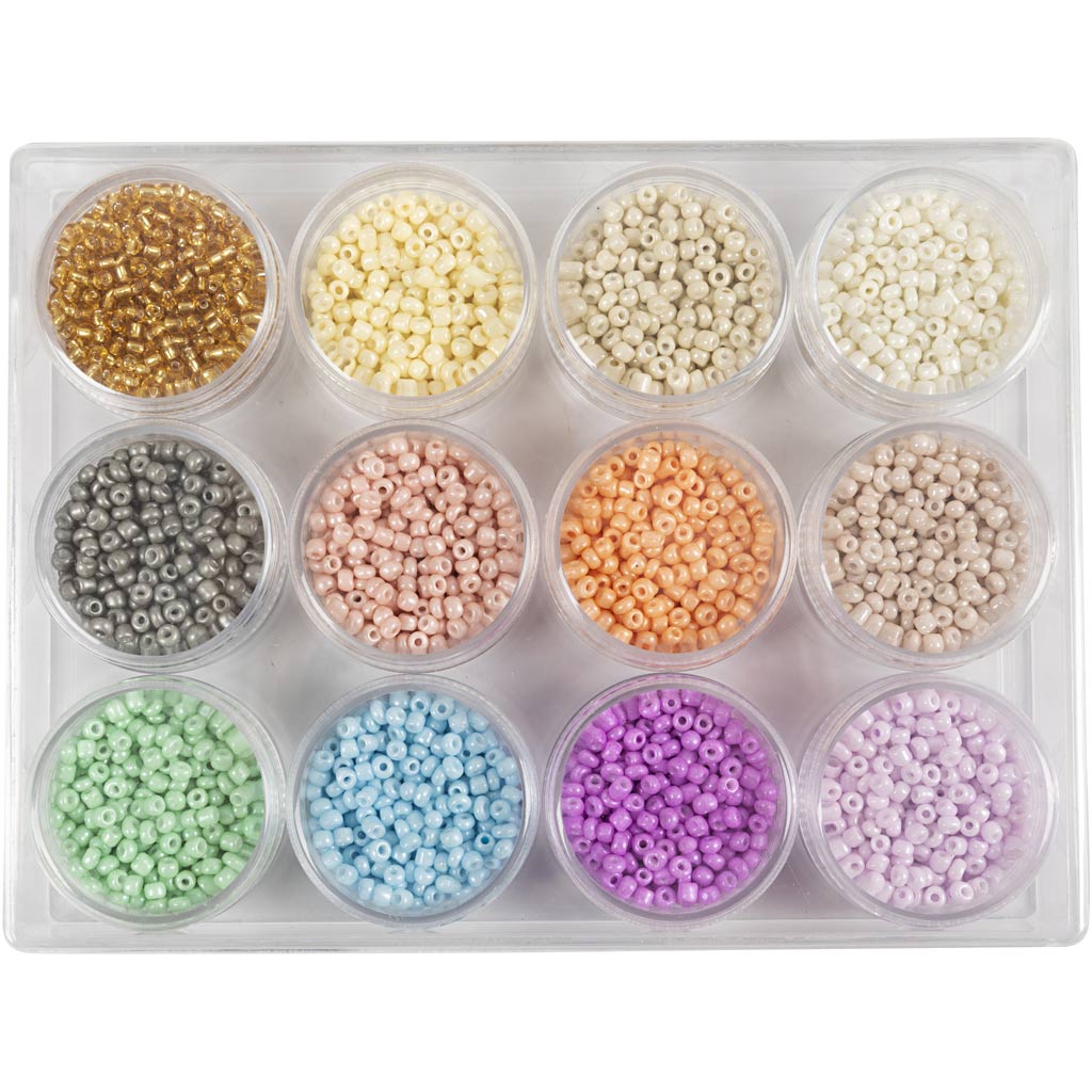 Seed Beads, dia. 3 mm, suurus 8/0, augu suurus 0,6-1,0 mm, pastelsed värvid, 12x17 g/ 1 pakk - Image 3
