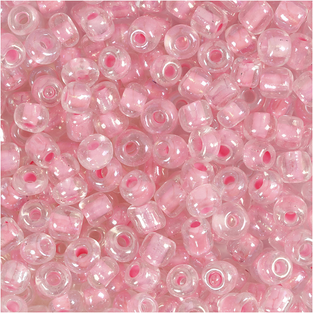 Seed Beads, dia. 4 mm, suurus 6/0, augu suurus 0,9-1,2 mm, roosa keskosa, 25 g/ 1 pakk