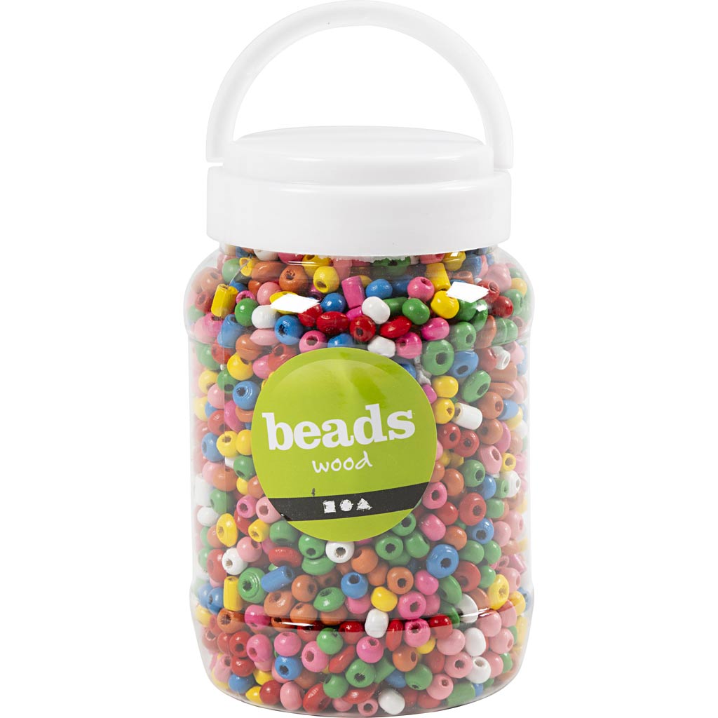 Puidust helmed, diameeter. 5-8 mm, augu suurus 1,5 mm, ca. 2170 tk, värvide valik, 175 g, 400 ml/ 1 ämber. - Pilt 2
