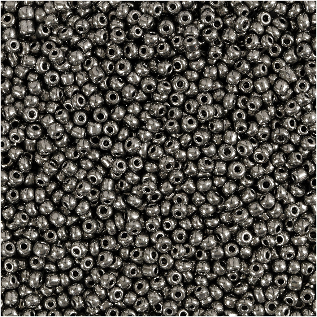 Seed Beads, dia. 1,7 mm, suurus 15/0, augu suurus 0,5-0,8 mm, hall metall, 25 g/ 1 pakk