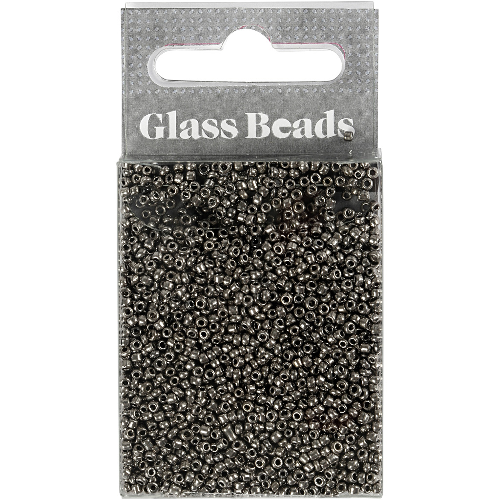 Seed Beads, dia. 1,7 mm, suurus 15/0, augu suurus 0,5-0,8 mm, hall metall, 25 g/ 1 pakk - Image 2