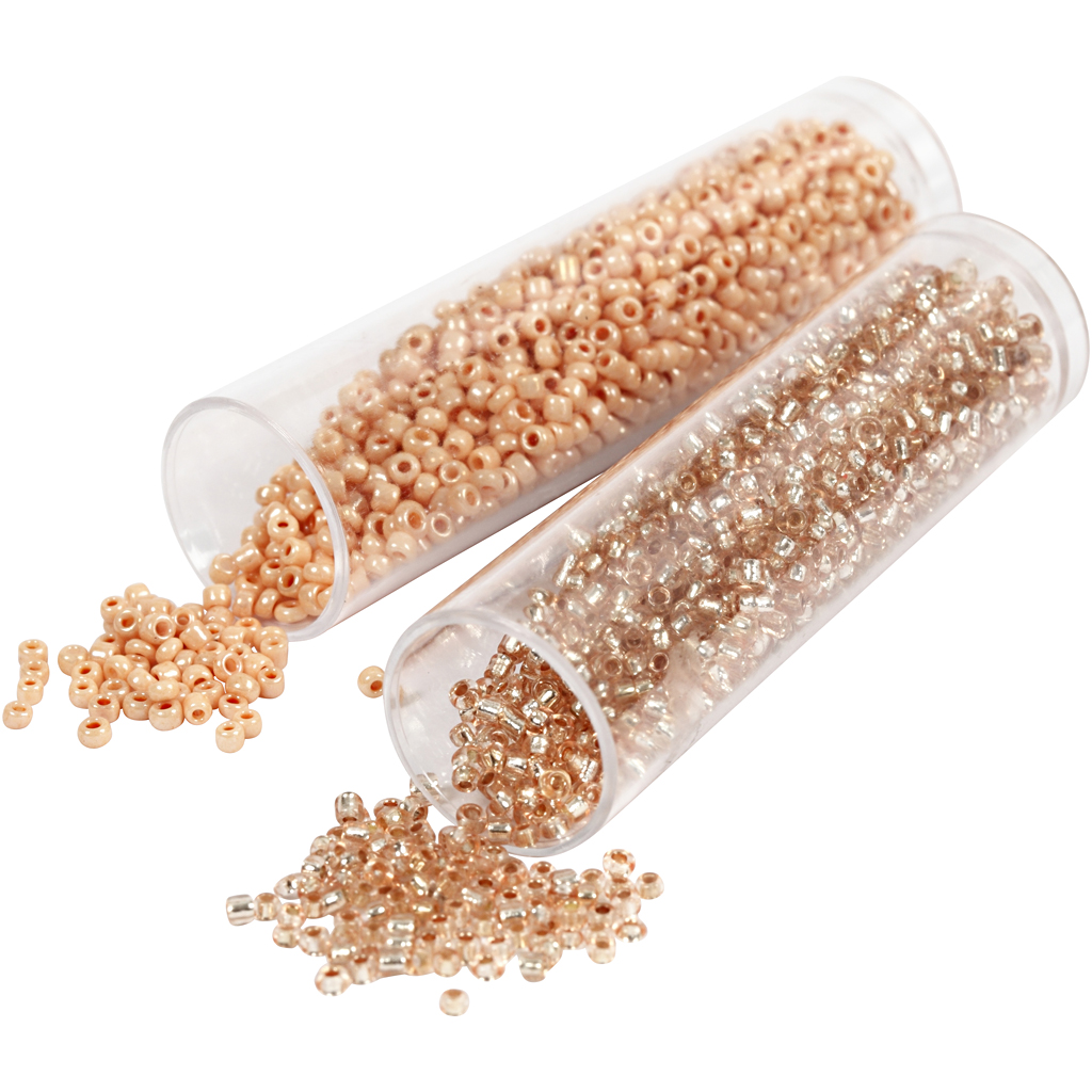 Seed Beads, dia. 1,7 mm, suurus 15/0, augu suurus 0,5-0,8 mm, virsik, hele virsik, 2x7 g/ 1 pakk - Image 3