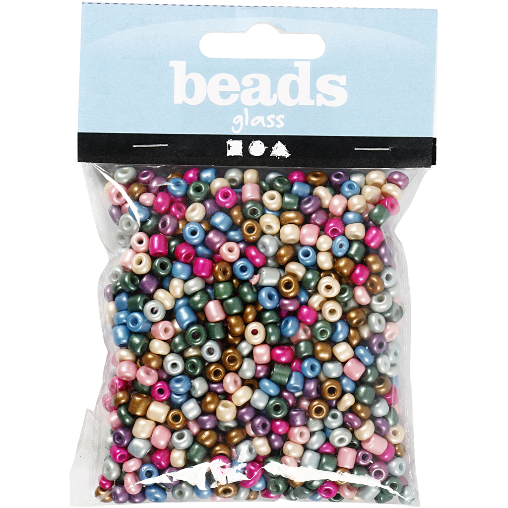 Seed Beads, dia. 5 mm, suurus 4/0, augu suurus 1,2 mm, ca. 500 tk, metallilised värvid, 130 g/ 1 pakk. - Image 2