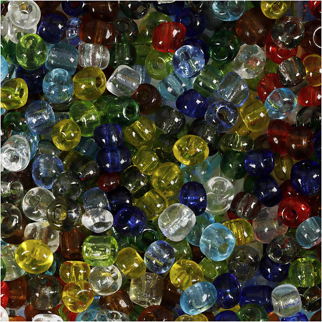 Seed Beads, dia. 4 mm, suurus 6/0, augu suurus 0,9-1,2 mm, läikiv läbipaistev, 130 g/ 1 pakk