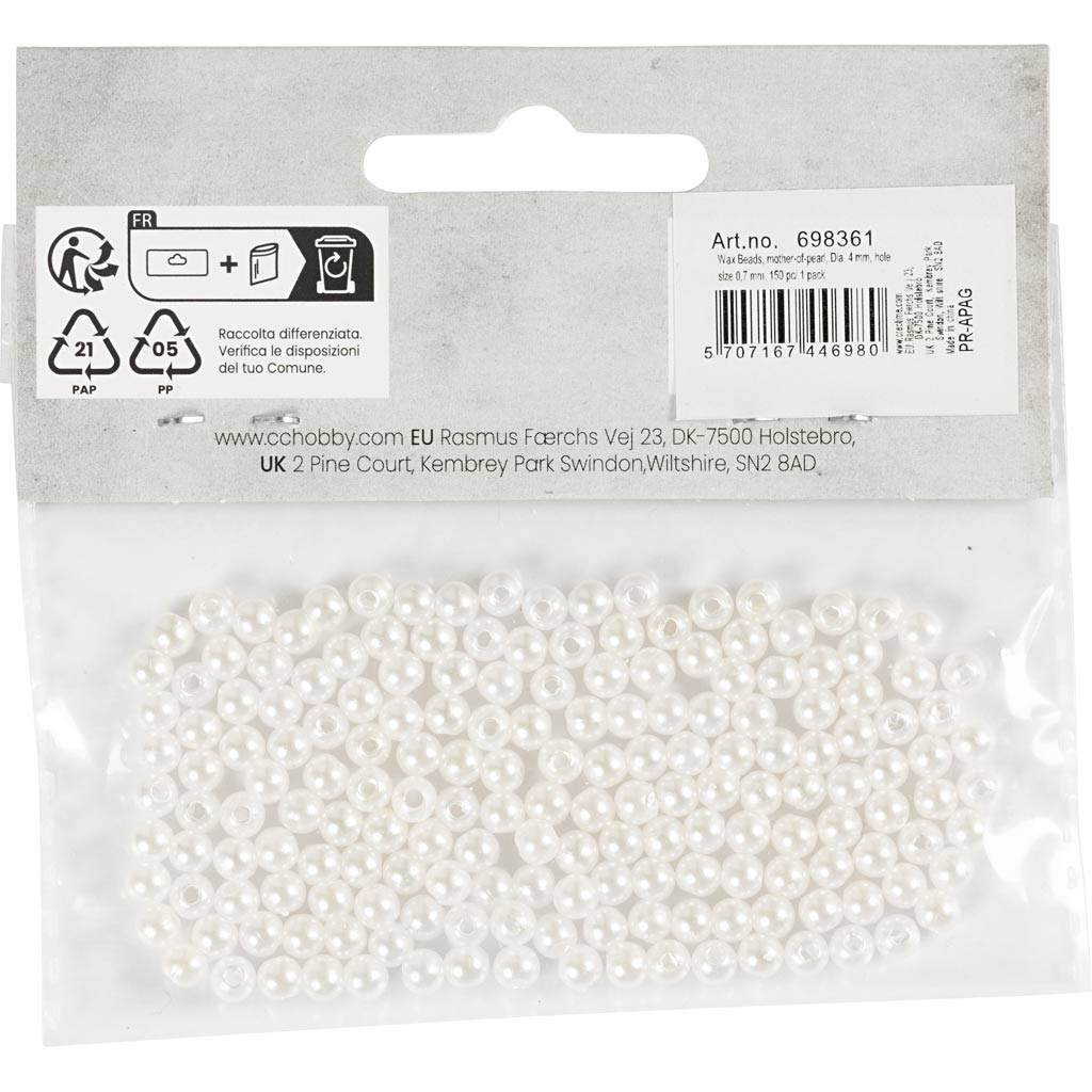 Vahahelmed, diameeter. 4 mm, augu suurus 0,7 mm, pärlmutter, 150 tk/ 1 pakk - Image 3