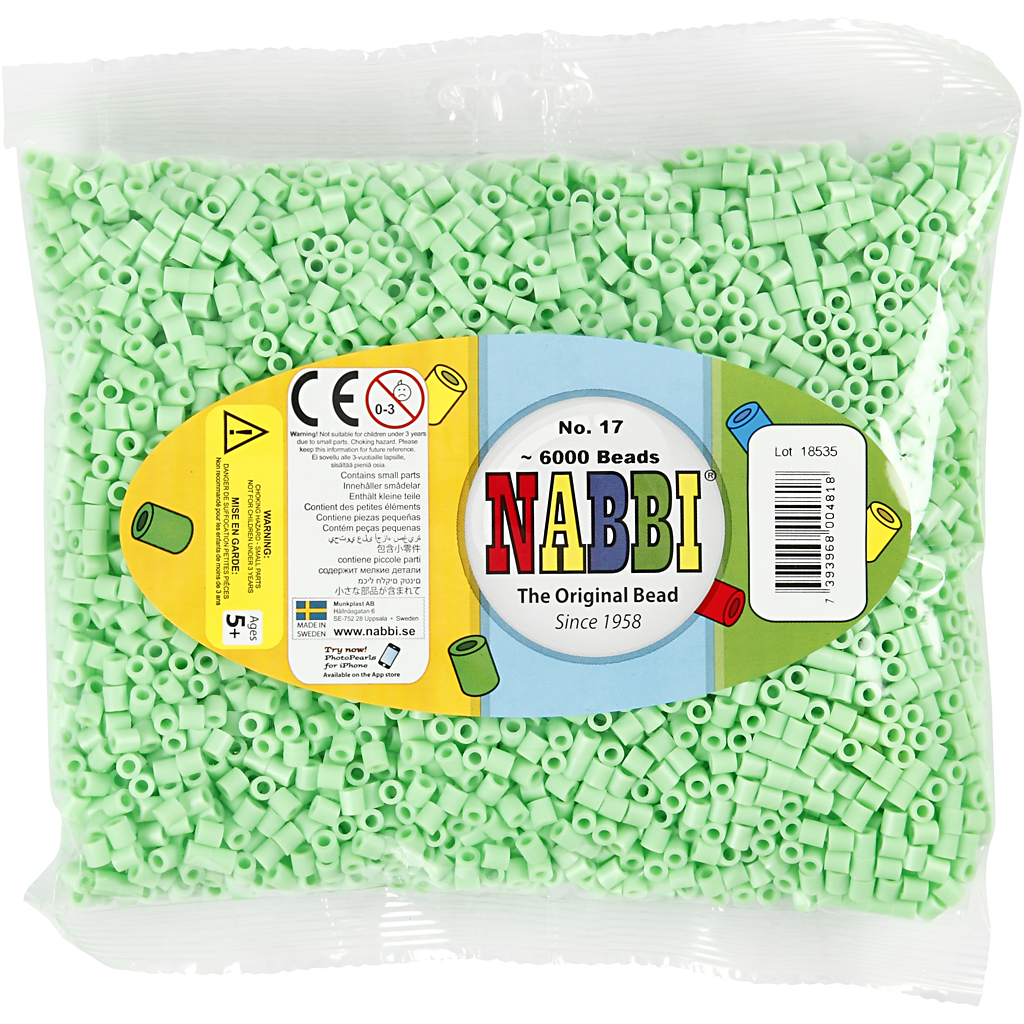 Fuse Beads, suurus 5x5 mm, augu suurus 2,5 mm, keskmine, pastellroheline (32252), 6000 tk/ 1 pakk - Image 2