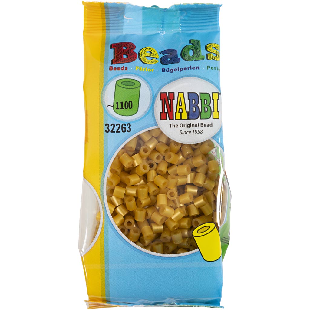 Fuse Beads, suurus 5x5 mm, augu suurus 2,5 mm, keskmine, kuldne (32263), 1100 tk/ 1 pakk - Image 2