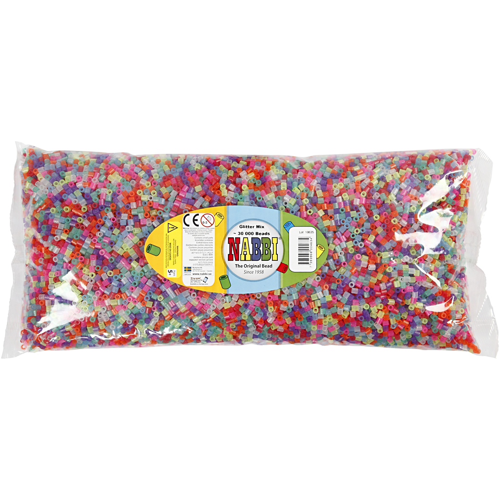 Fuse Beads, suurus 5x5 mm, augu suurus 2,5 mm, keskmise suurusega, glitter värvid, 30000 tk/ 1 pakk - Image 2