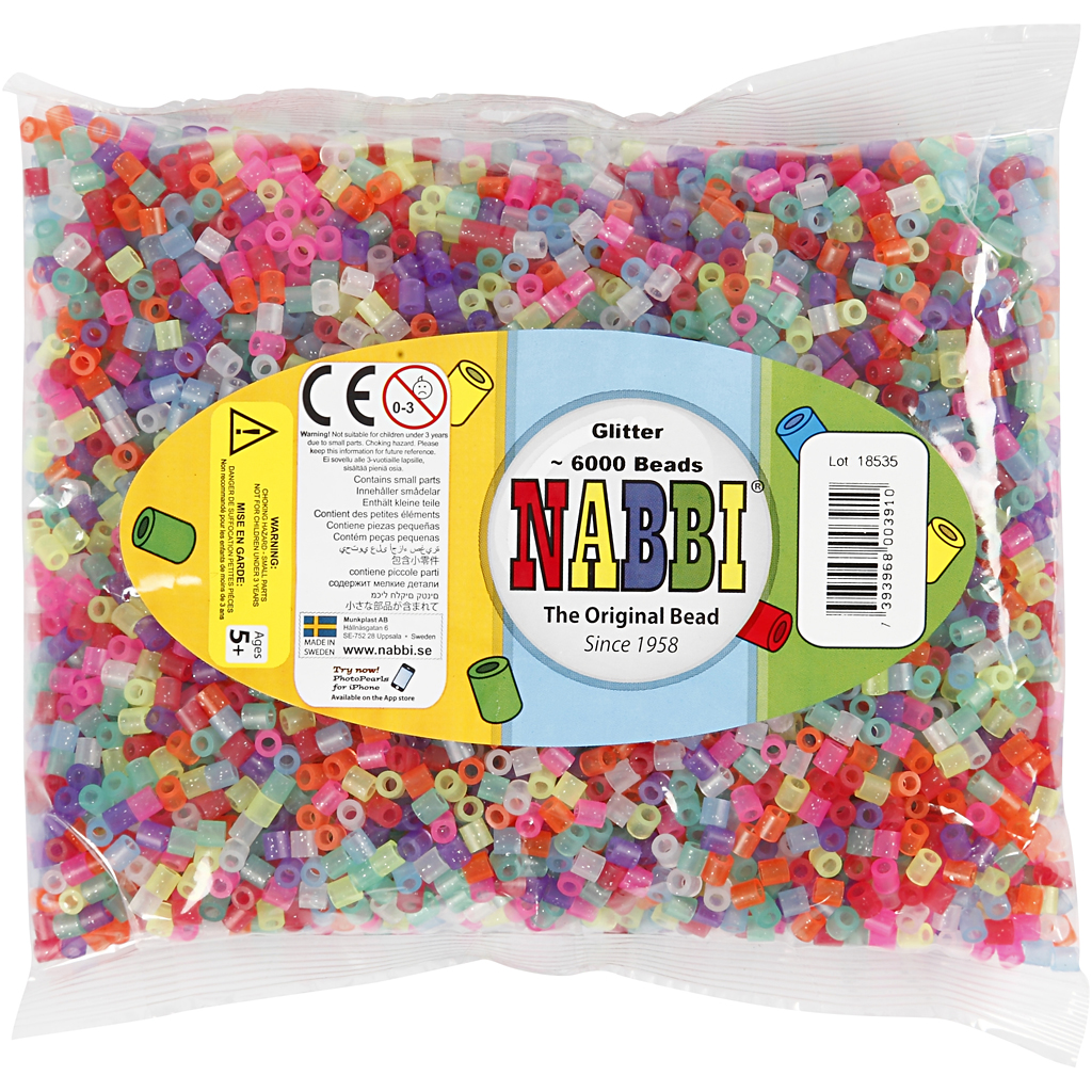 Fuse Beads, suurus 5x5 mm, augu suurus 2,5 mm, keskmise suurusega, glitter värvid, 6000 tk/ 1 pakk - Image 2