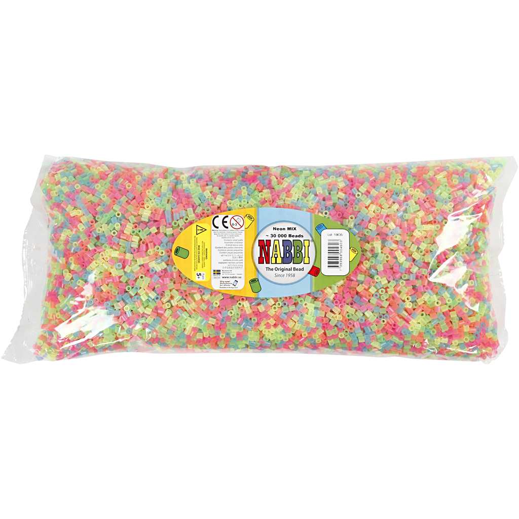 Fuse Beads, suurus 5x5 mm, augu suurus 2,5 mm, keskmine, neoonvärvid, 30000 tk/ 1 pakk - Image 2