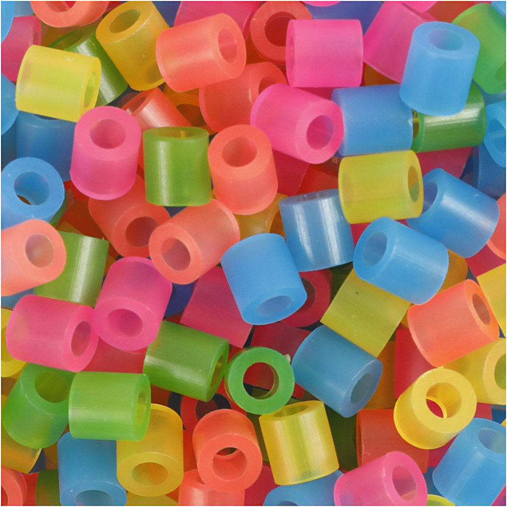 Fuse Beads, suurus 5x5 mm, augu suurus 2,5 mm, keskmine, neoonvärvid, 1100 tk/ 1 pakk