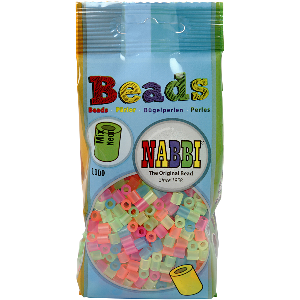 Fuse Beads, suurus 5x5 mm, augu suurus 2,5 mm, keskmine, neoonvärvid, 1100 tk/ 1 pakk - Image 2