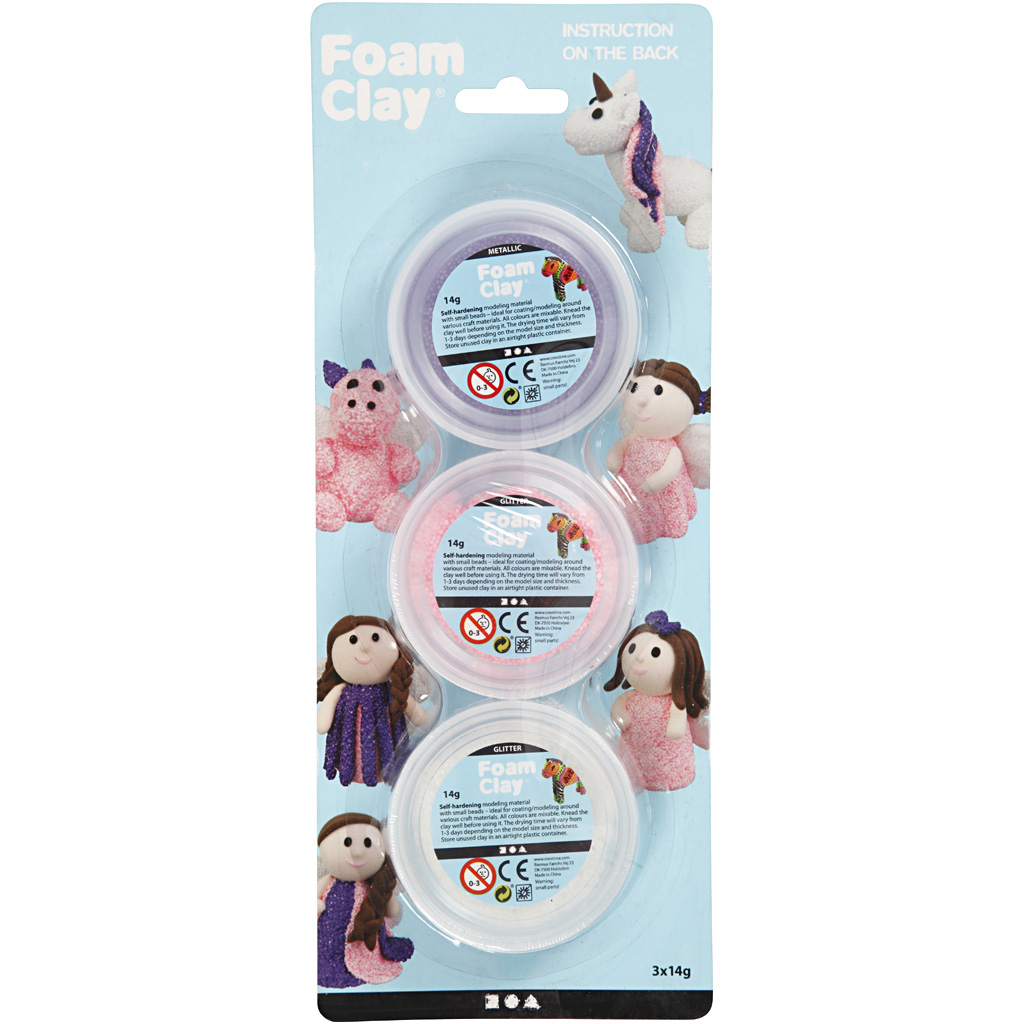 Foam Clay®, glitter,metallik, roosa, lilla, valge, 3x14 g/ 1 pakk - Image 2