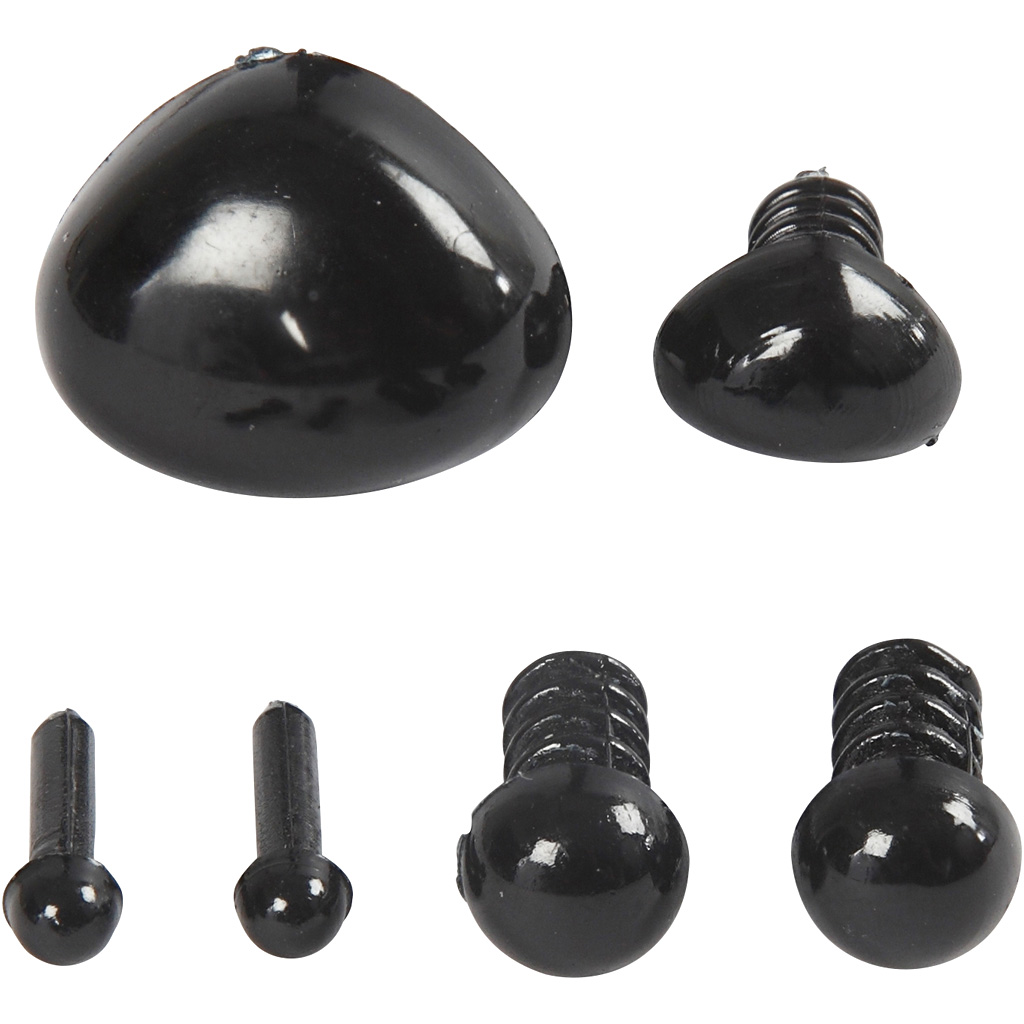 Silmad ja nina modelleerimiseks, diameeter. 3+6 mm, suurus 8x6+14x11 mm, must, 20 komplekti/ 1 pakk