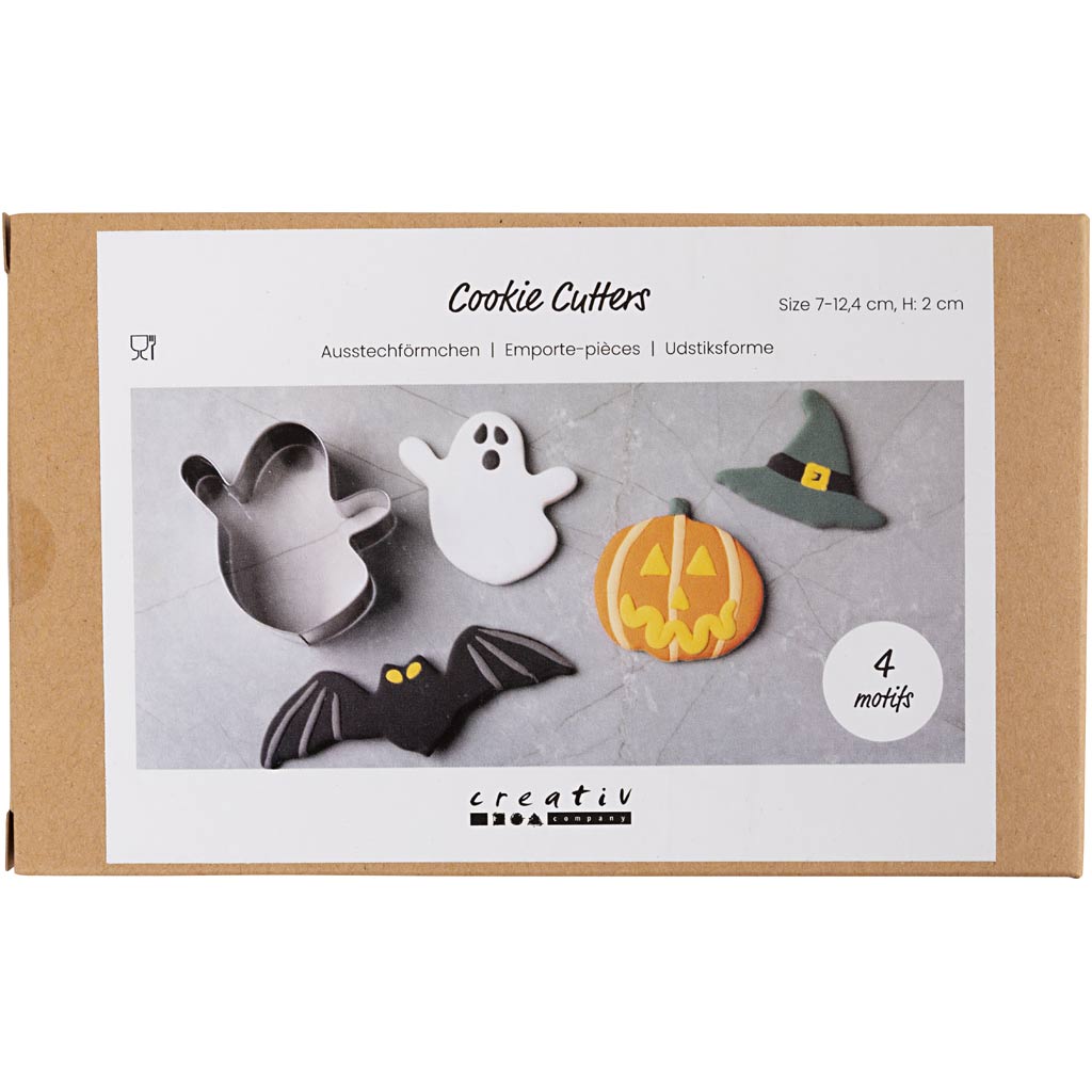 Küpsisevahendid, kummitus, kõrvits, nõiamüts, nahkhiir, H: 2 cm, suurus 7-12,4 cm, 4 tk/ 1 pakk - Image 2