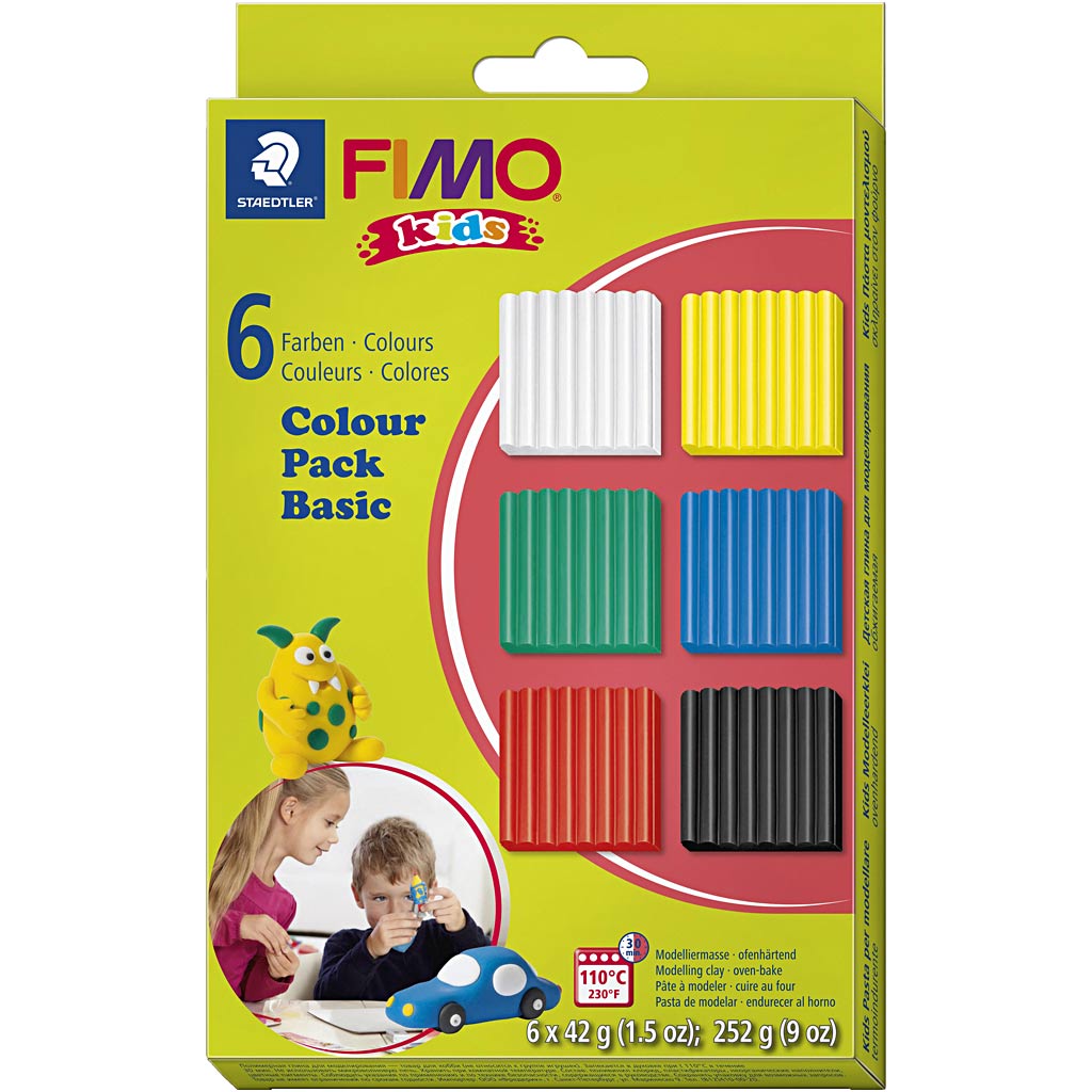 FIMO® Kids Clay, standardvärvid, 6x42 g/ 1 pakk