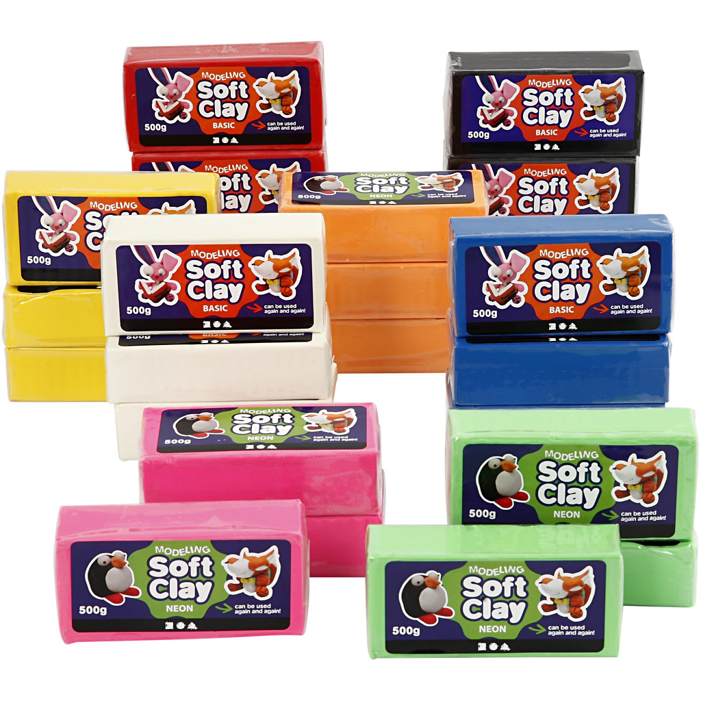 Modelleerimissavi, suurus 13x6x4 cm, erinevad värvid, 24x500 g/ 1 pakk