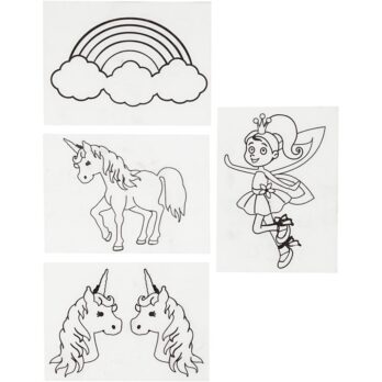 Kitsendusplaat motiividega, ükssarvik, leht 10,5x14,5 cm, paksus 0,3 mm, matt läbipaistev, 4 lehte/ 1 pakk.