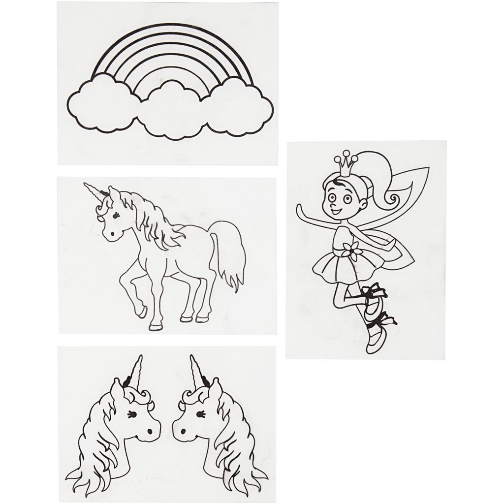 Kitsendusplaat motiividega, ükssarvik, leht 10,5x14,5 cm, paksus 0,3 mm, matt läbipaistev, 4 lehte/ 1 pakk.