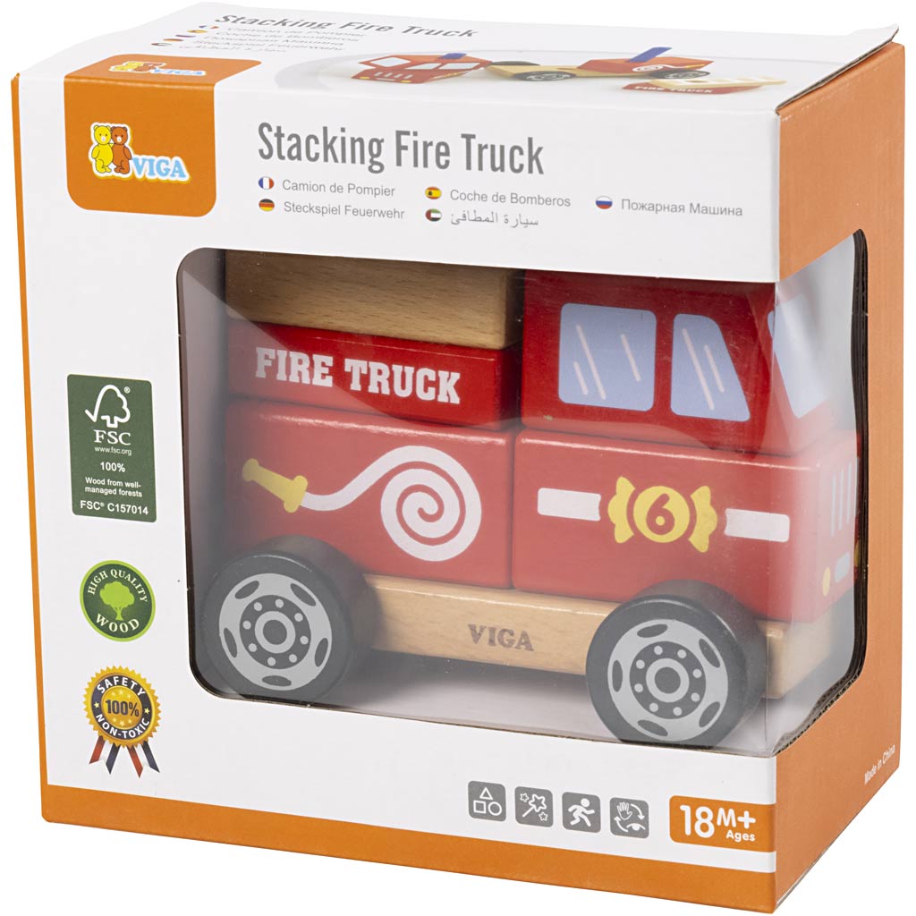 VIGA puidust laotud tuletõrjeauto mänguasi, tuletõrjeauto, suurus 13x10x8 cm, 1 tk - Image 2
