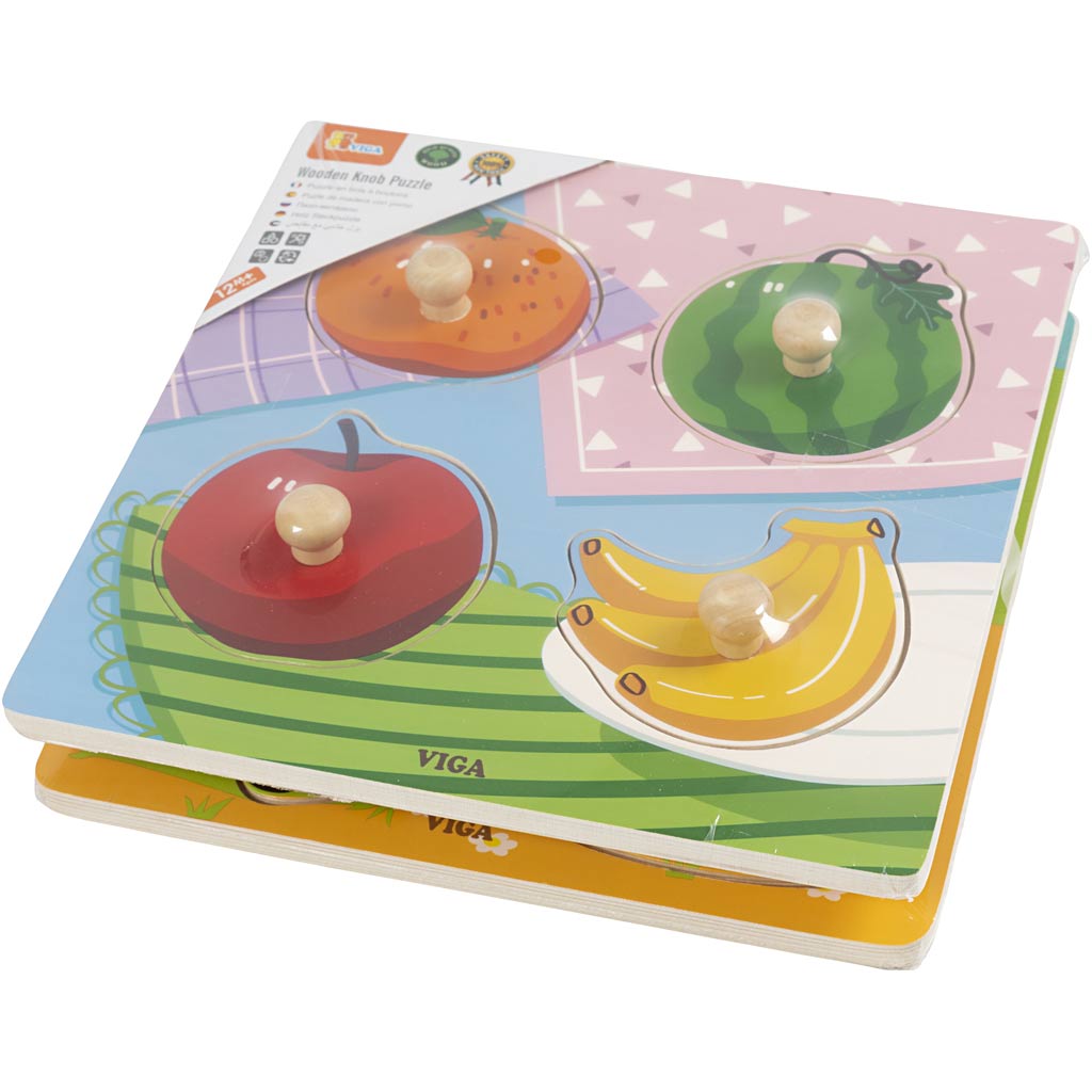 VIGA puidust puslepildid nuppudega, puuviljad ja taluloomad, suurus 22x22 cm, 2x4 pusletükki, 2 osa/ 1 komplekt - Image 3