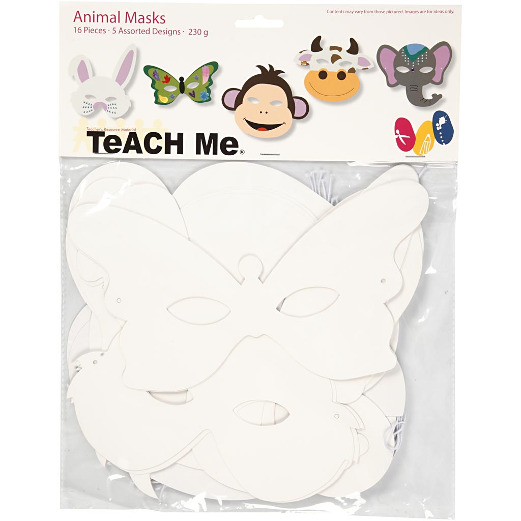 Loomamaskid, kõrgus: 13-24 cm, laius: 20-28 cm, 230 g, valge, 16 tk/ 1 pakk - Image 2