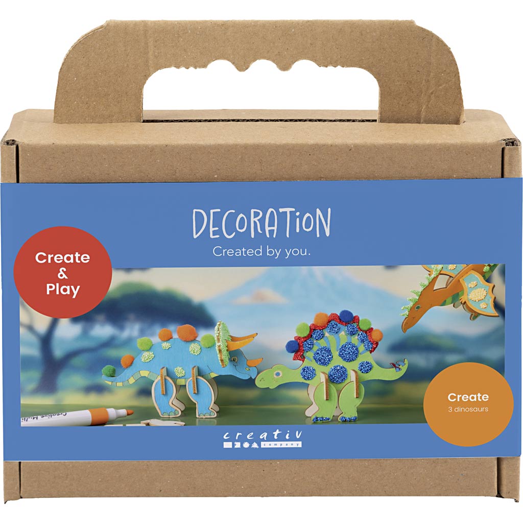 Mini Craft Kit Dekoratsioon, dinosaurus, punane, sinine, roheline, oranž, 1 pakk