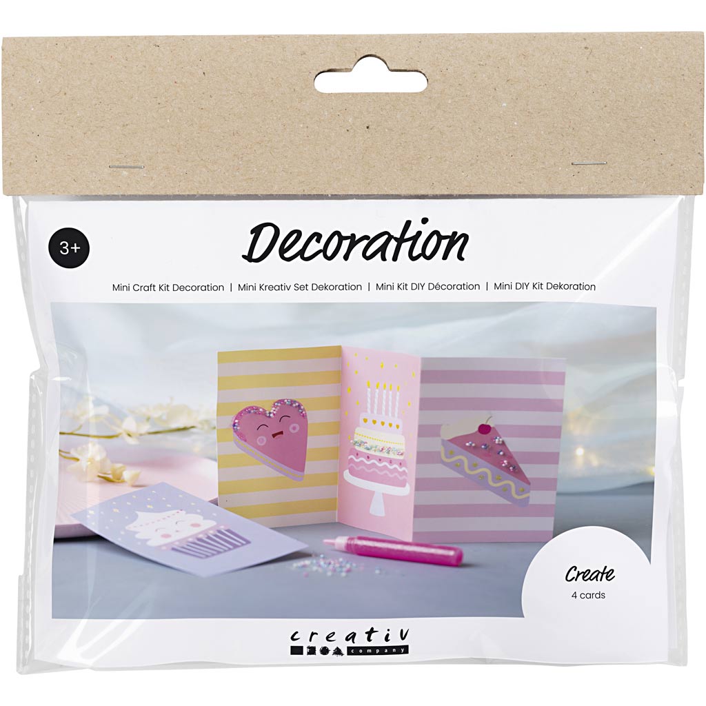 Mini Craft Kit Dekoratsioonikomplekt, koogid, pastellroosa, pastelllilla, pastellkollane, 1 pakk