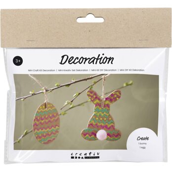 Mini Craft Kit Dekoratsioon, muna ja jänes, pruun, roheline, roosa, kollane, 1 pakk