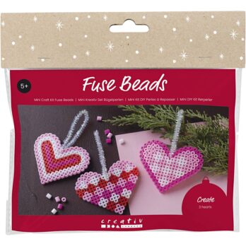 Mini Craft Kit Fuse Beads, jõulusüdamed, roosa, heleroosa, esmapunane, valge, 1 pakk