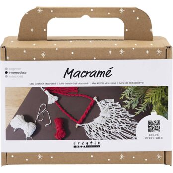 Mini Craft Kit Makramee, jõuluvana, jõulupuna, naturaalvalge, 1 pakk