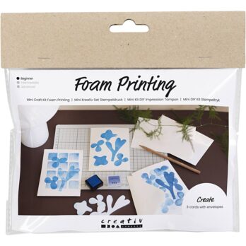 Mini Craft Kit Foam Printing, kaart koos disainiga, valge, naturaalvalge, 1 pakk