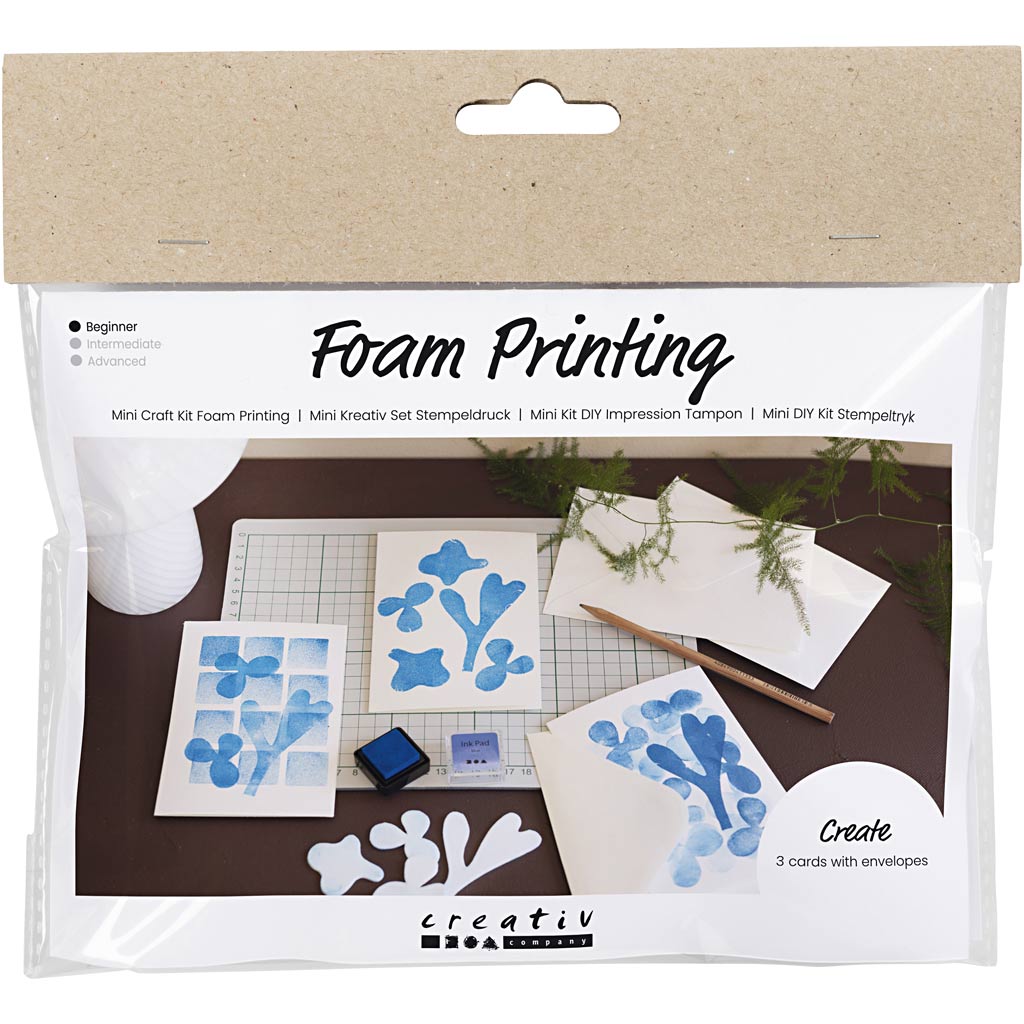Mini Craft Kit Foam Printing, kaart koos disainiga, valge, naturaalvalge, 1 pakk