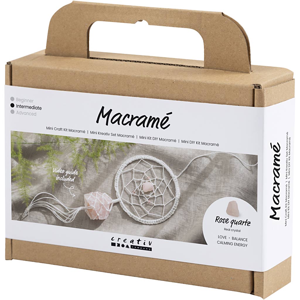 Mini Craft Kit Makramee, Dreamcatcher roosa kvartskristalliga, heleroosa, valge, 1 pakk - Image 3
