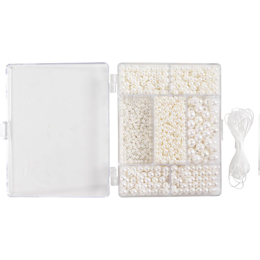 Craft Mix Ehted, Kaelakee ja käevõru, ca. 1200 tk, valge - pärlmutter, 1 pakk