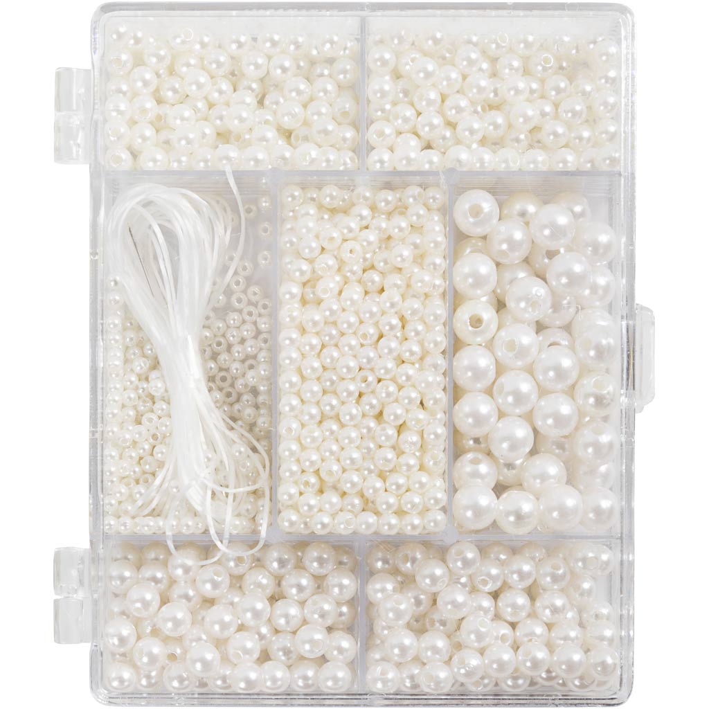 Craft Mix Ehted, Kaelakee ja käevõru, ca. 1200 tk, valge - pärlmutter, 1 pakk - Image 4