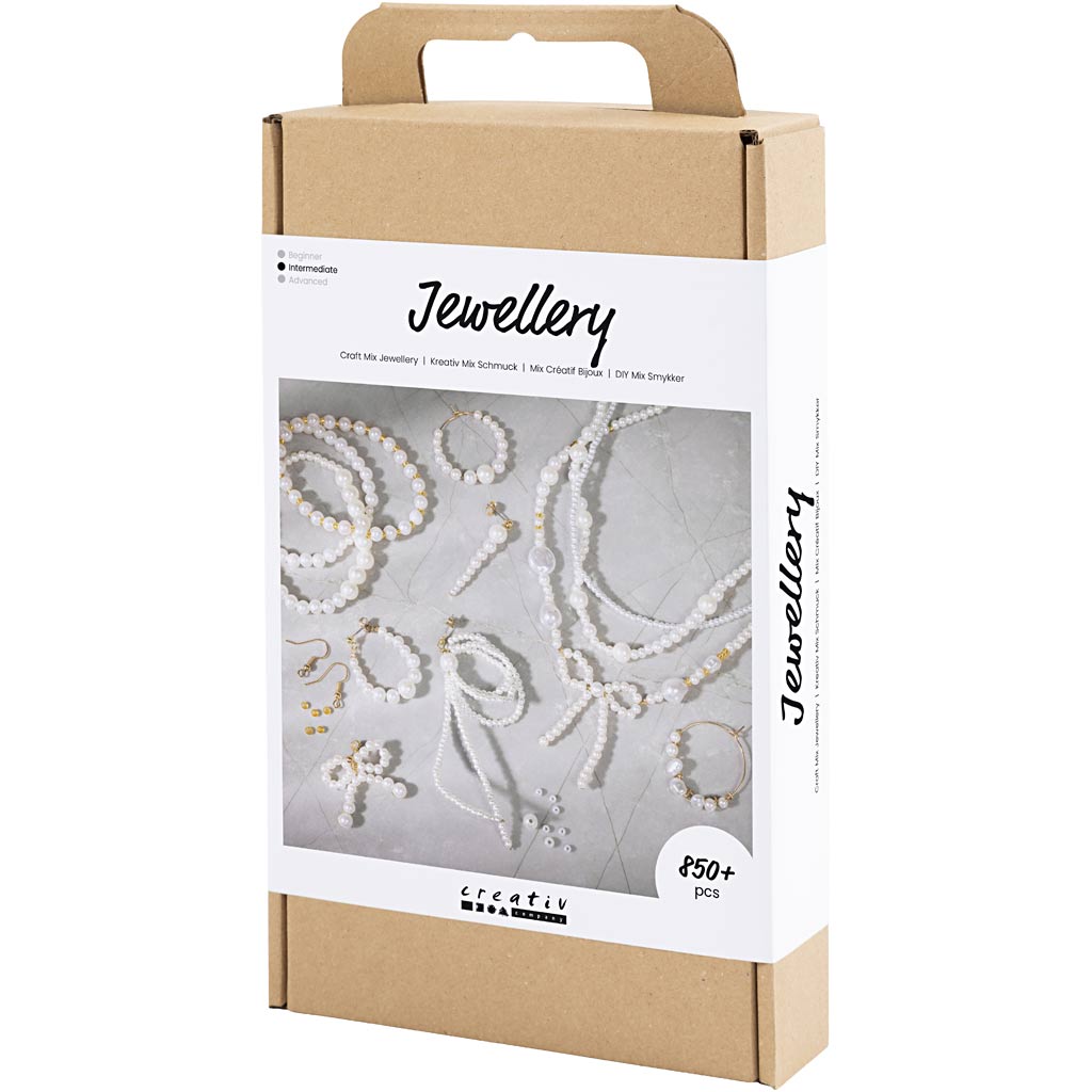 Craft Mix Ehted, kaelakeed, käevõrud, kõrvarõngad, kullatud, valge - pärlmutter, 1 pakk - Image 3