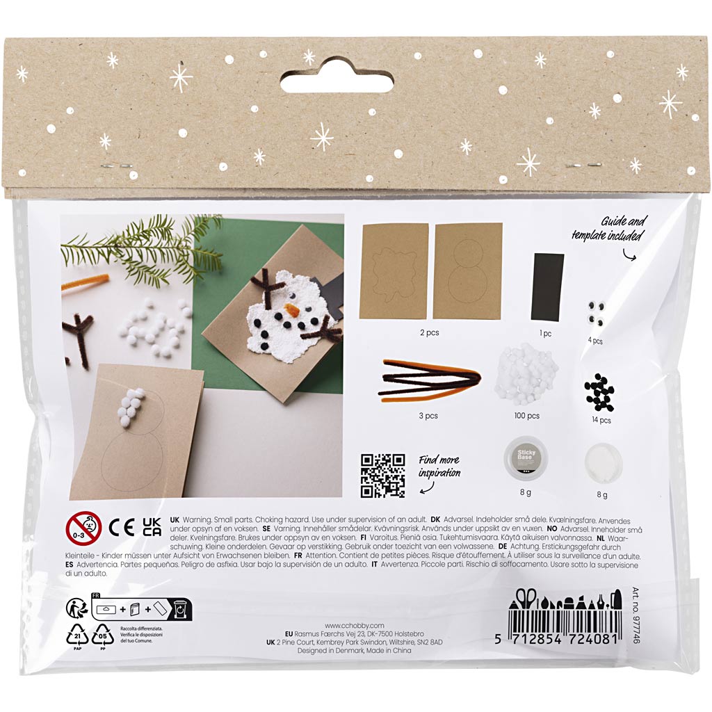 Mini Craft Kit Dekoratsioon, jõulukaardid lumeinimestega, must, pruun, keskoranž, valge, 1 pakk - Image 2