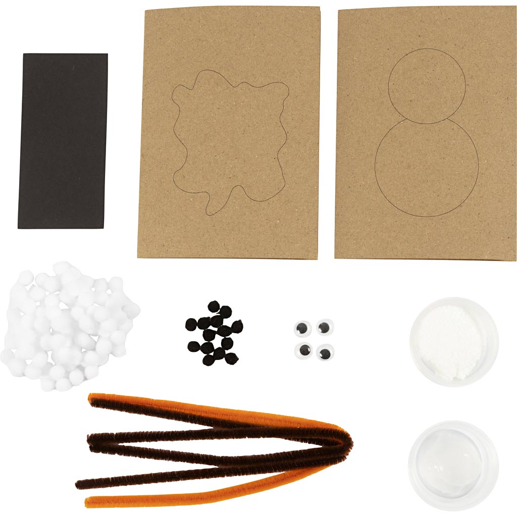 Mini Craft Kit Dekoratsioon, jõulukaardid lumeinimestega, must, pruun, keskoranž, valge, 1 pakk - Image 3