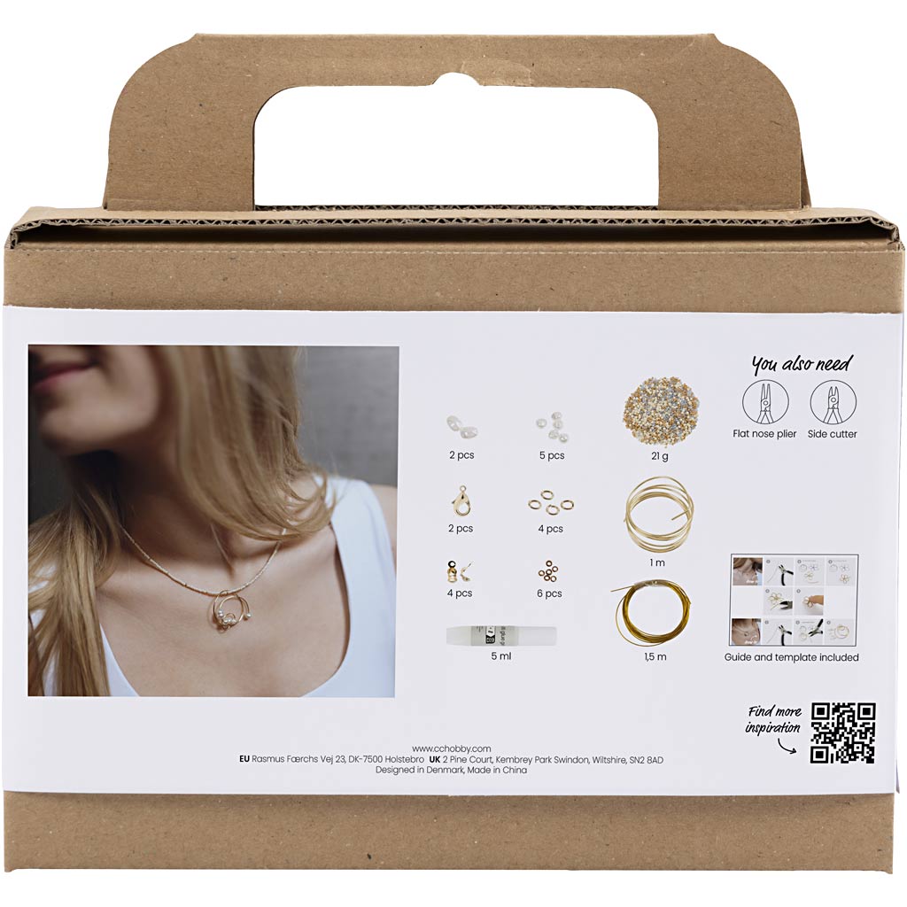 Mini Craft Kit Ehted, kaelakee koos traat ripatsiga, kullatud, 1 pakk - Image 2